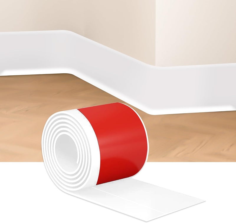 ROUIXSEN White Wall Molding Trim 4 Inch x 10 Feet, Wall Base Baseboard Molding Trim Flexible Self Adhesive Rubber Moulding Trim Peel and Stick Design Home Decoration Skirting Line - Image 1